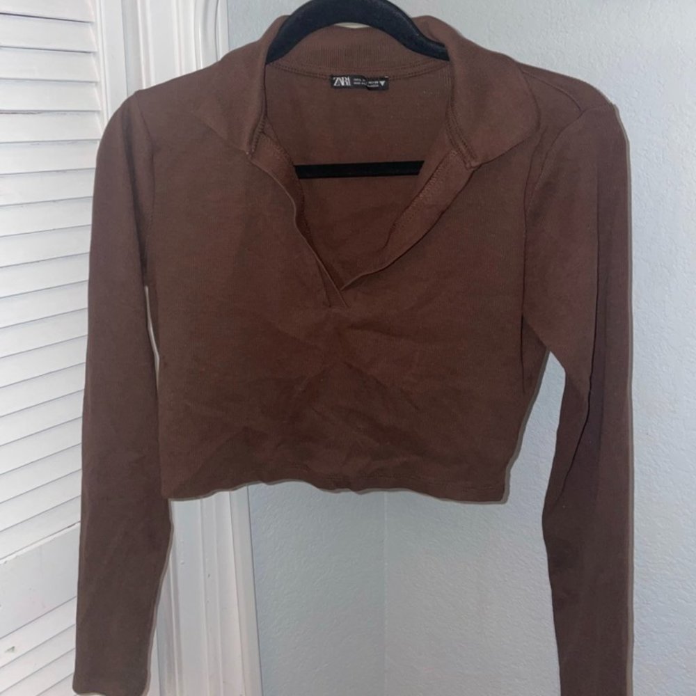 Zara brown collar long sleeve